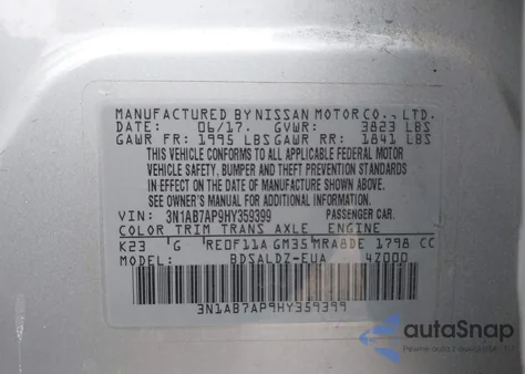 2017 Nissan Sentra Sv из США, поврежденный, VIN 3N1AB7AP9HY359399